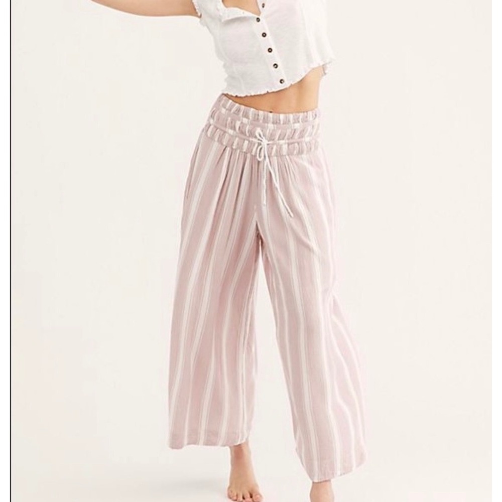Free People "Take It Easy" Pant wide-leg lounge high-rise tiered waistband M